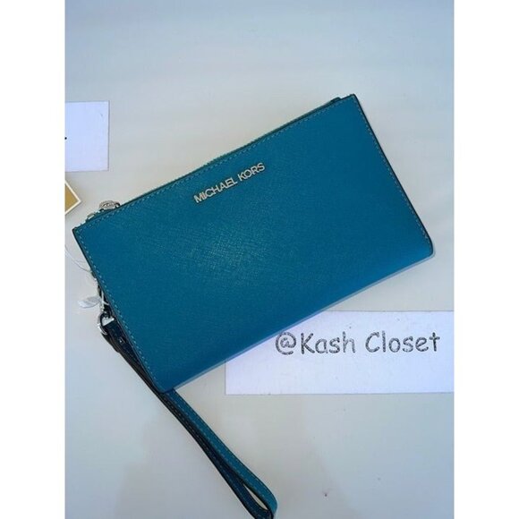 Michael kors wristlet double zip wallet phone purse lagoon - Picture 1 of 9